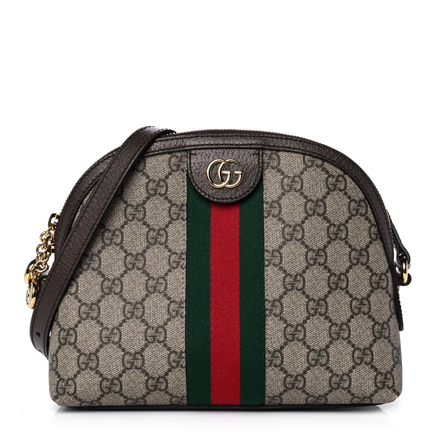 Gucci GG Supreme Monogram Textured Dollar Calfskin Web Small Ophidia Dome Shoulder Bag Beige Ebony New Acero 1 of 13