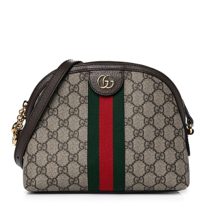 Gucci GG Supreme Monogram Textured Dollar Calfskin Web Small Ophidia Dome Shoulder Bag Beige Ebony New Acero 1 of 13