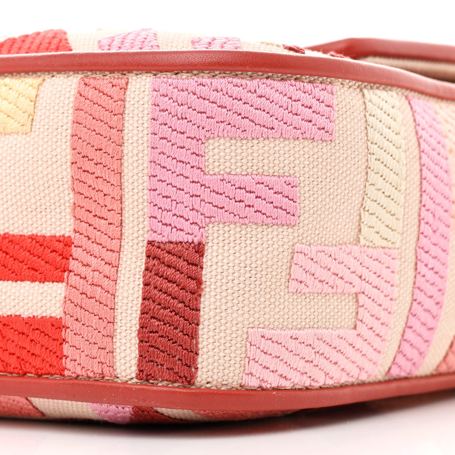 Fendi Canvas Vitello King FF Embroidered Baguette Rosa Quarzo Bloody Mary Multicolor 10 of 10