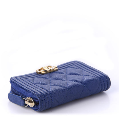 Chanel Caviar Quilted Boy Zip Around Coin Purse Wallet Dark Blue 4 of 9