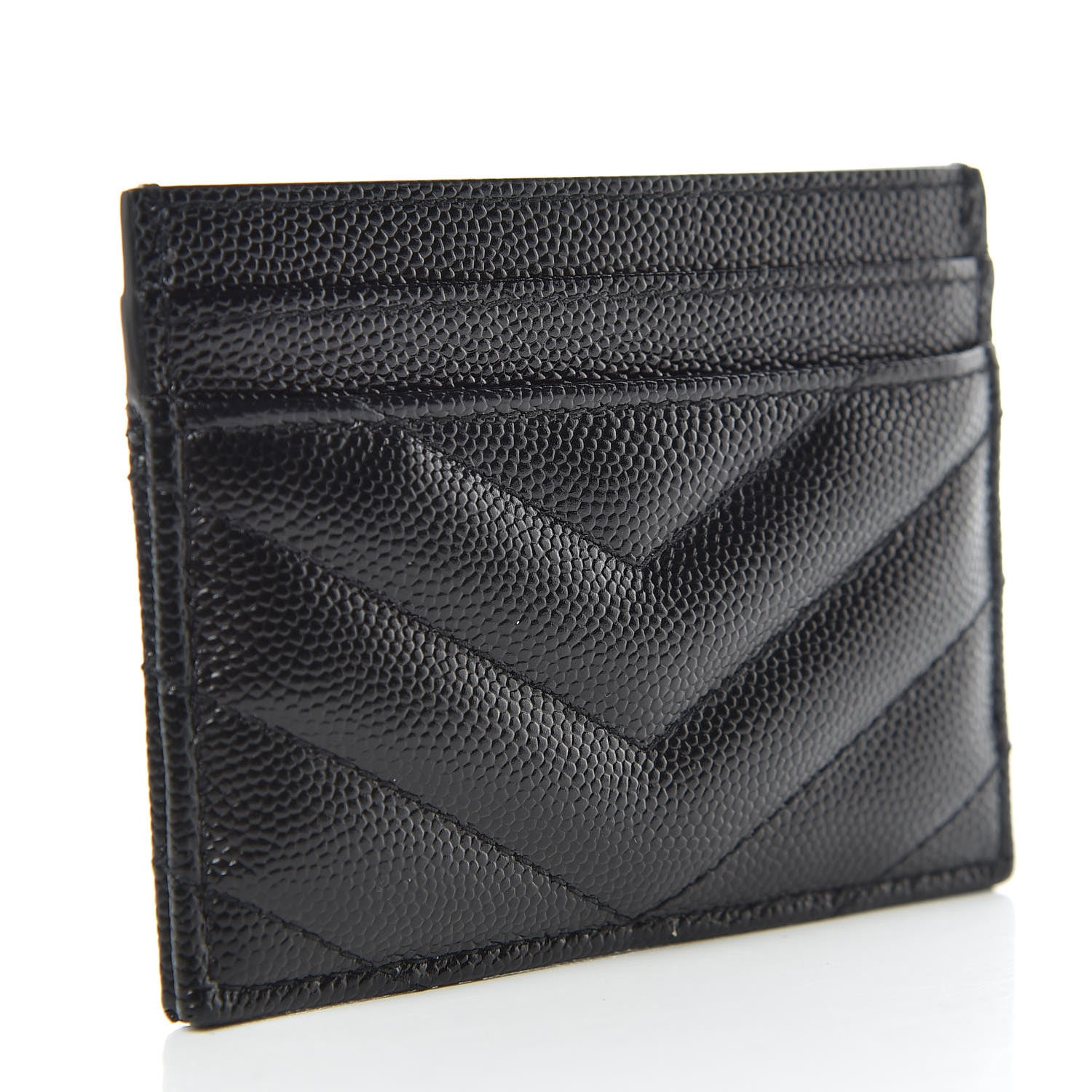 Saint Laurent Grain De Poudre Matelasse Chevron Monogram Credit Card Case Black 3 of 8