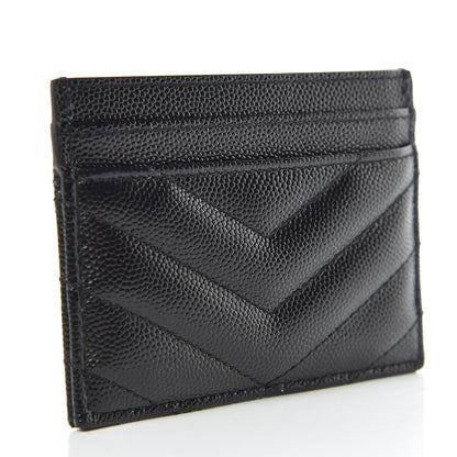 Saint Laurent Grain De Poudre Matelasse Chevron Monogram Credit Card Case Black 3 of 8