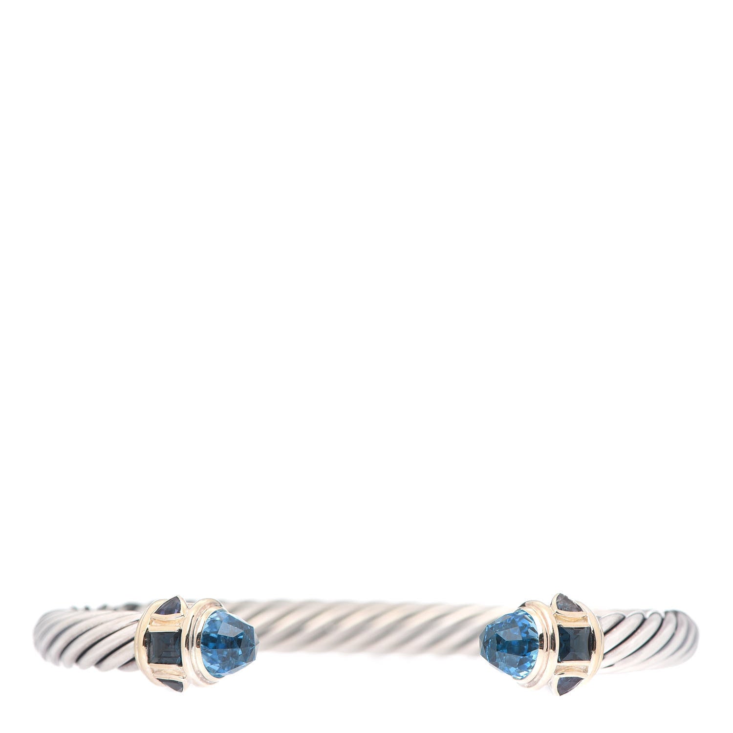 David Yurman Sterling Silver 14K White Gold Topaz Hampton Blue Topaz Iolite 7mm Cable Renaissance Bracelet 1 of 4