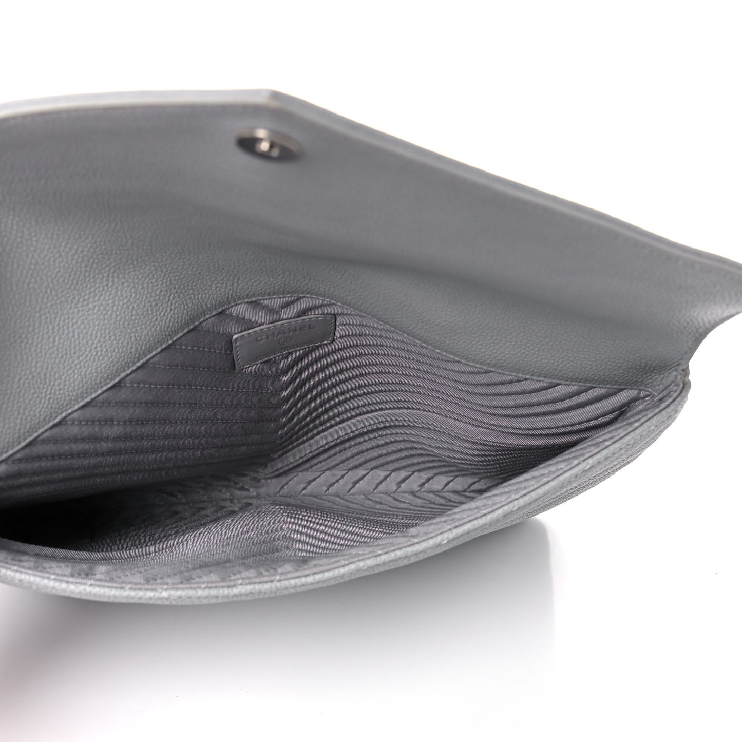 Caviar Chevron Quilted Small Statement Pouch Grey