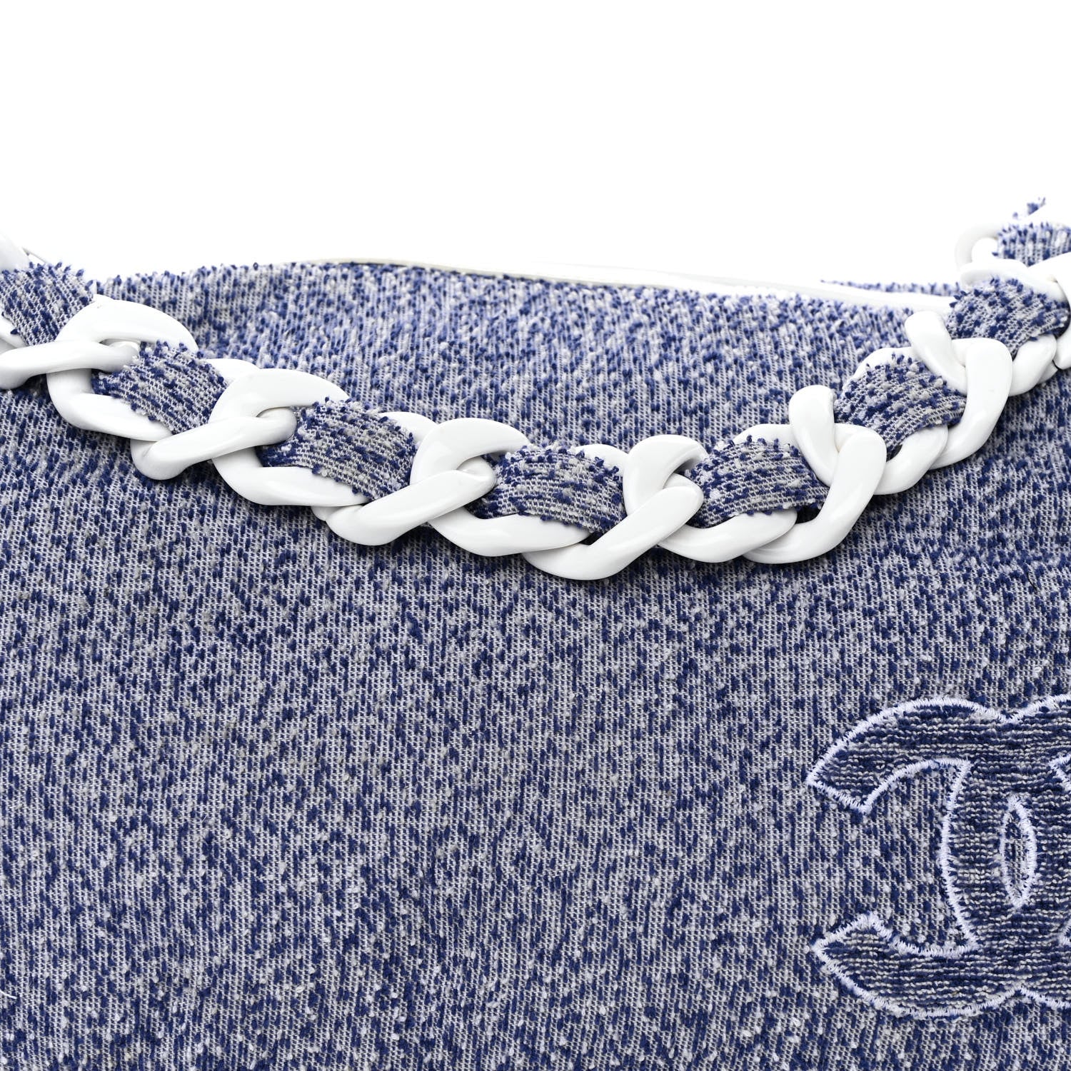 Chanel Terry Cotton Resin Chain Fizzy Hobo Blue White 8 of 12