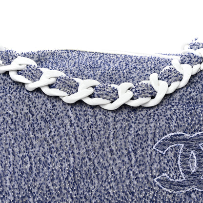 Chanel Terry Cotton Resin Chain Fizzy Hobo Blue White 8 of 12