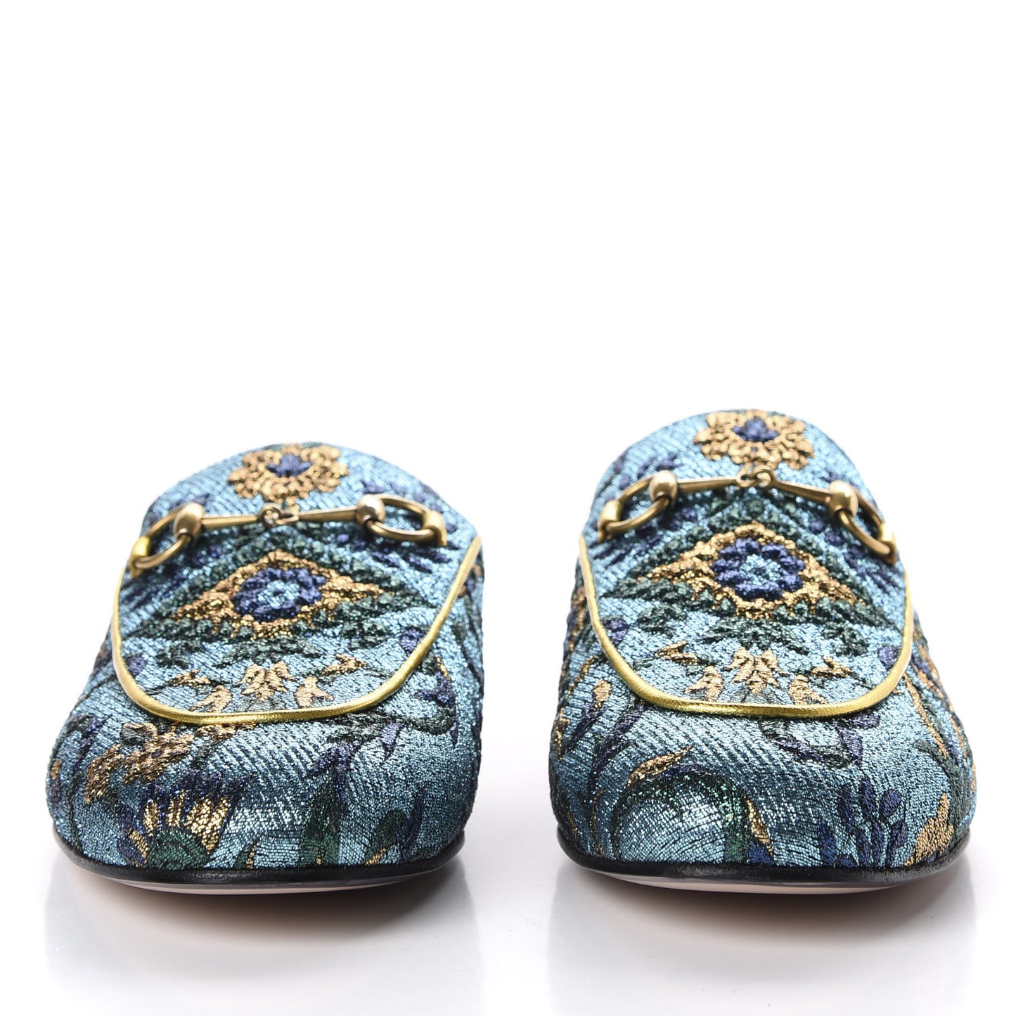 Iridescent Brocade Womens Princetown Slippers 38.5 Azure Multicolor Oro
