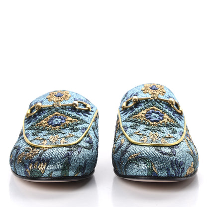 Gucci Iridescent Brocade Womens Princetown Slippers 38.5 Azure Multicolor Oro 2 of 10