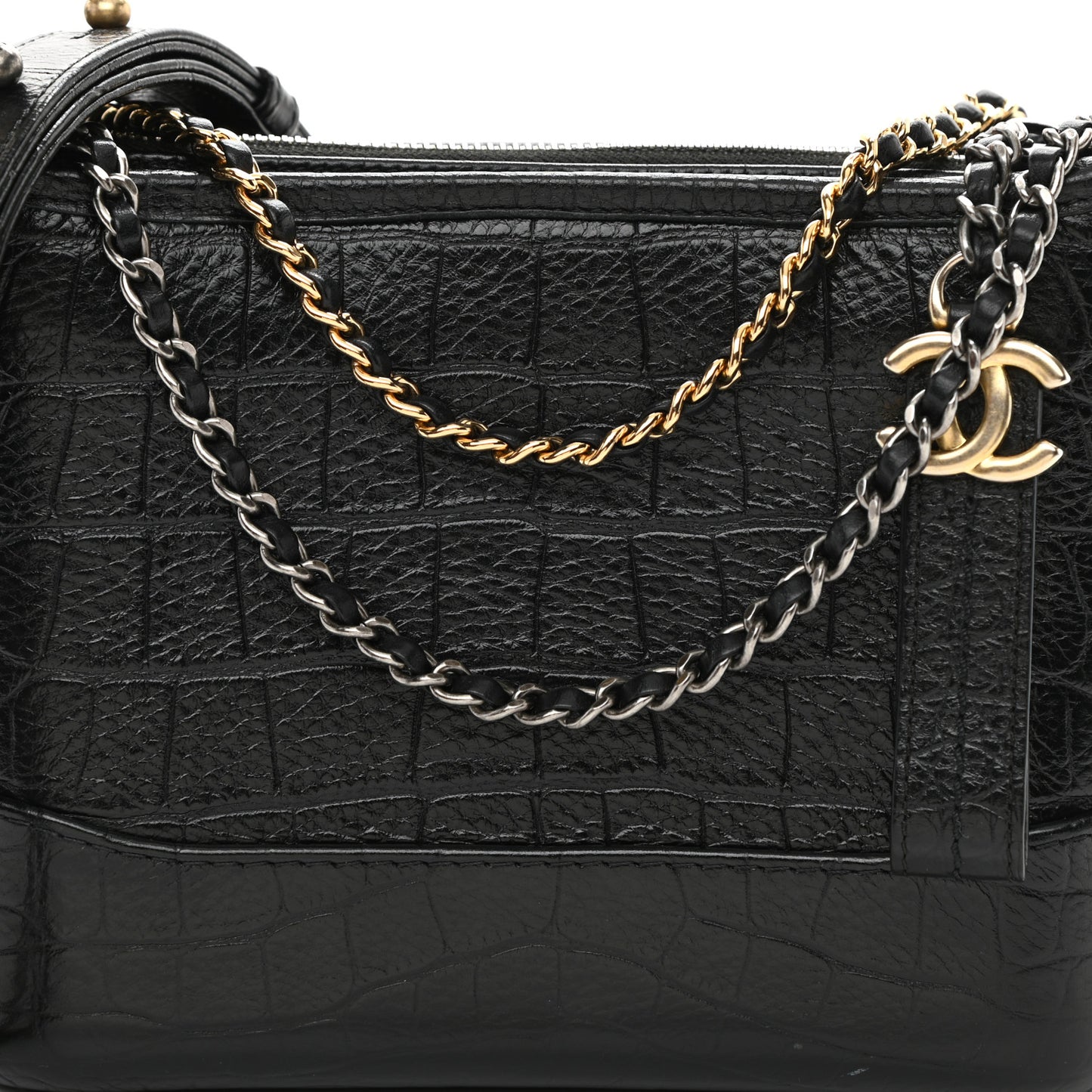 Calfskin Crocodile Embossed Small Gabrielle Cocodile Hobo Black