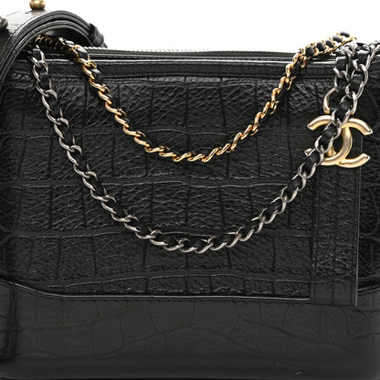 Chanel Calfskin Crocodile Embossed Small Gabrielle Cocodile Hobo Black 8 of 9