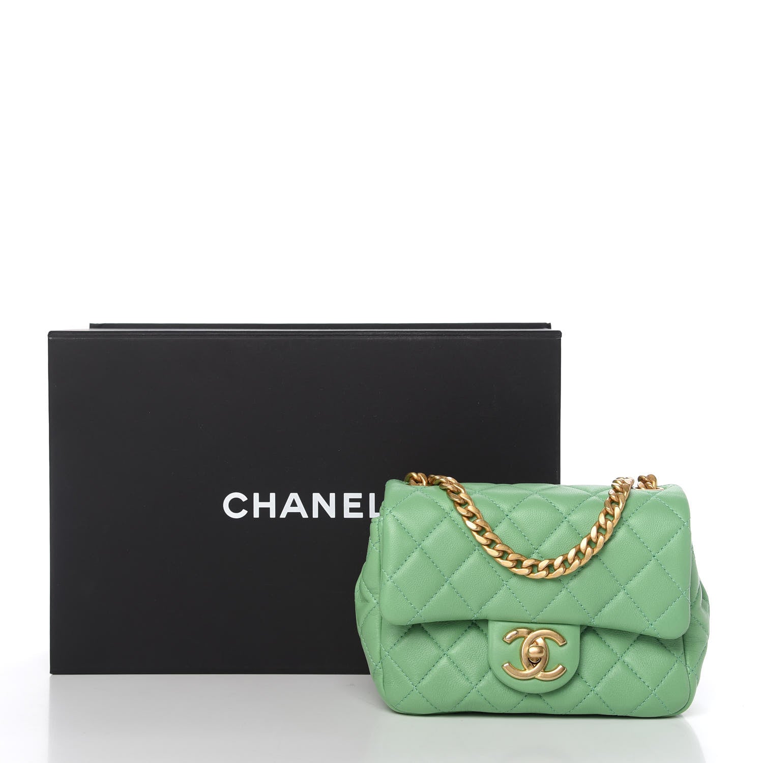 Chanel Lambskin Resin Quilted Mini Pearl Samba Square Flap Green 11 of 11
