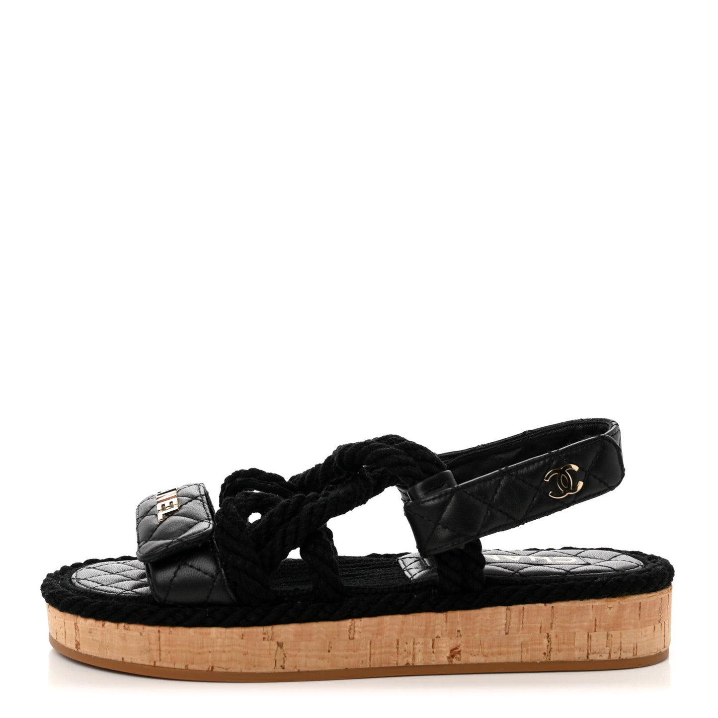Cord Lambskin Quilted Logo Sandals 36 Black