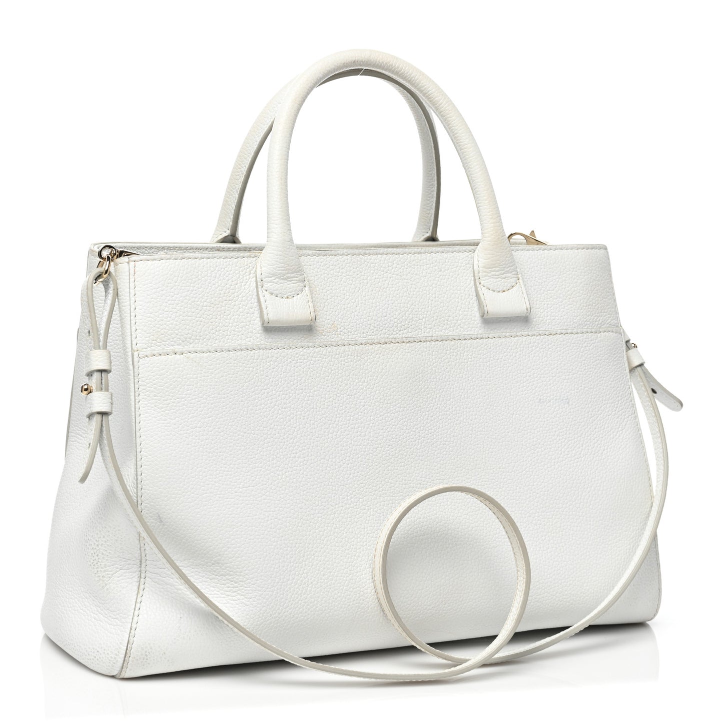 Grained Calfskin Small Neo Executive Shopper Tote White