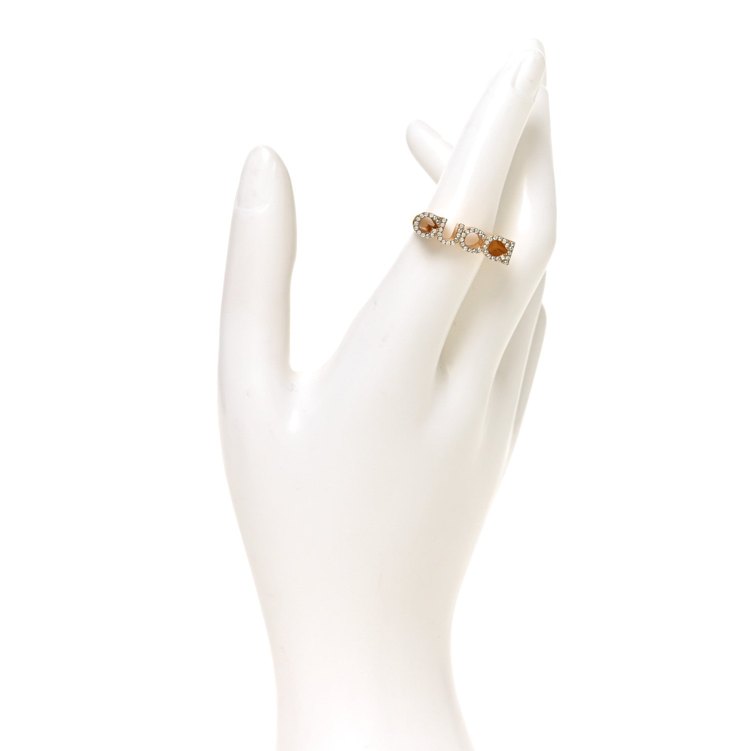 Gucci Brass Crystal Logo Letter Ring S Gold 2 of 6