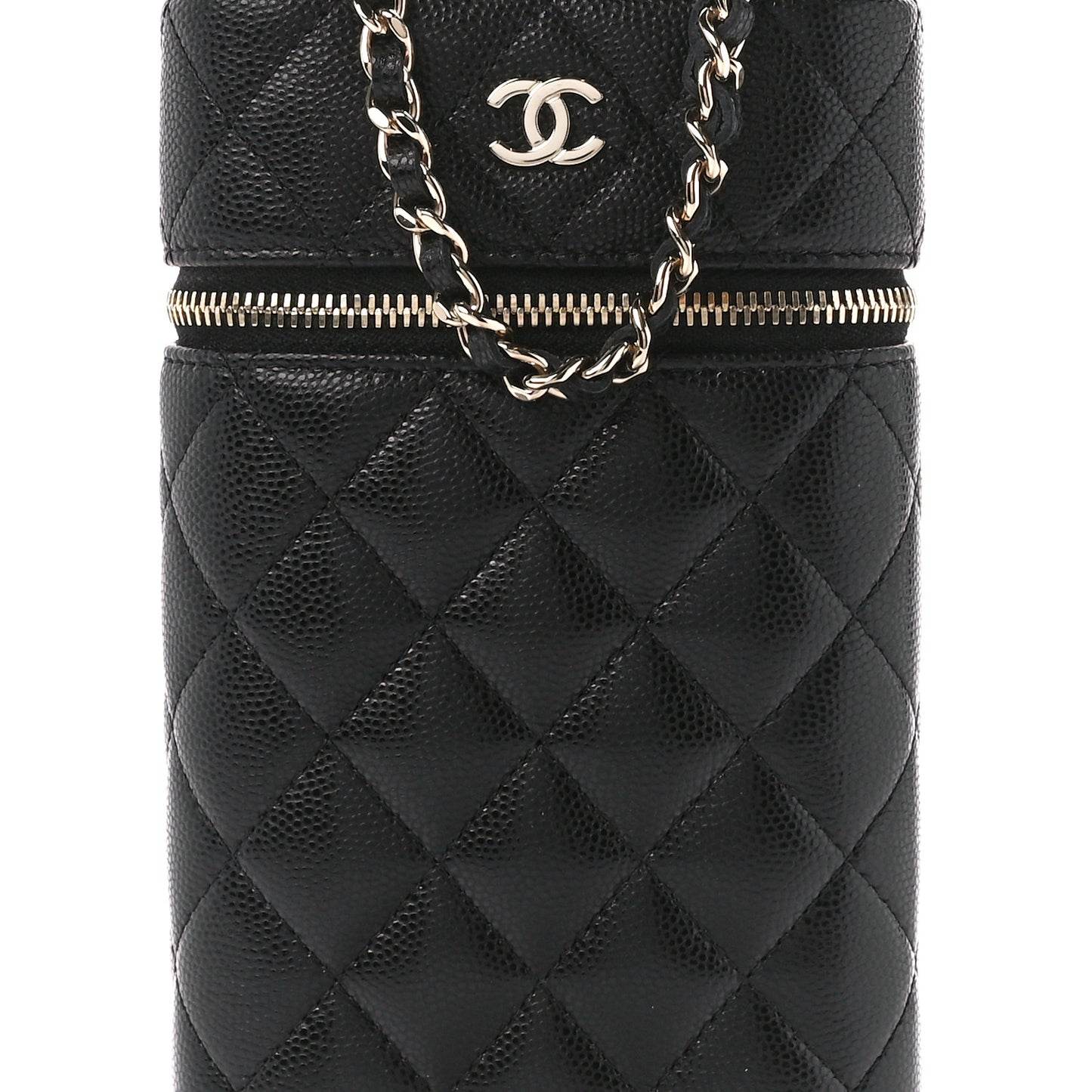 Caviar Quilted Phone Holder With Chain Black