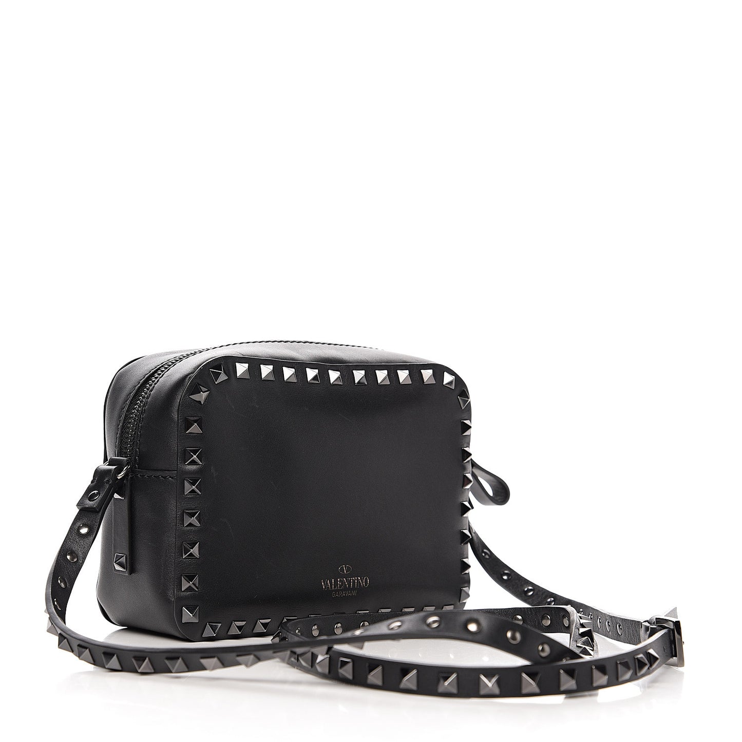 X UNDERCOVER Calfskin Rockstud Rose Print Camera Crossbody Bag Black