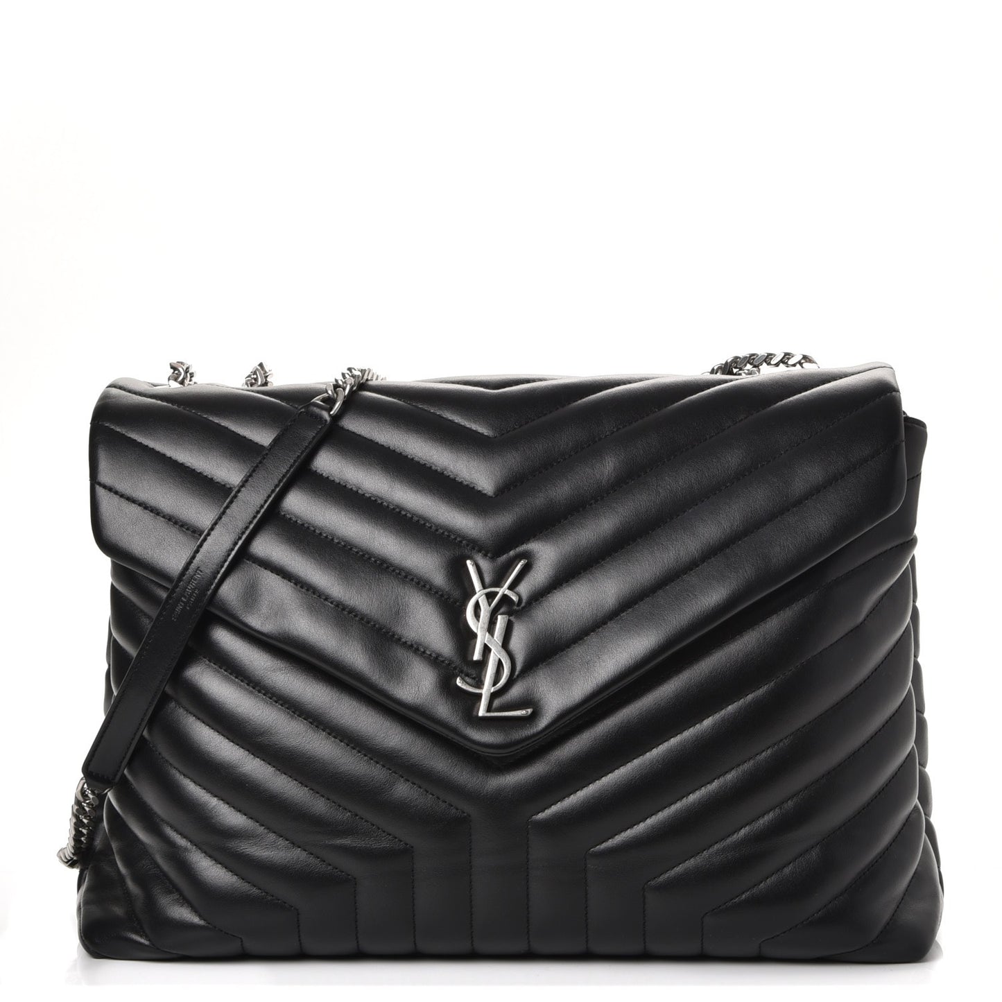 Calfskin Y Quilted Monogram Large Loulou Chain Satchel Black