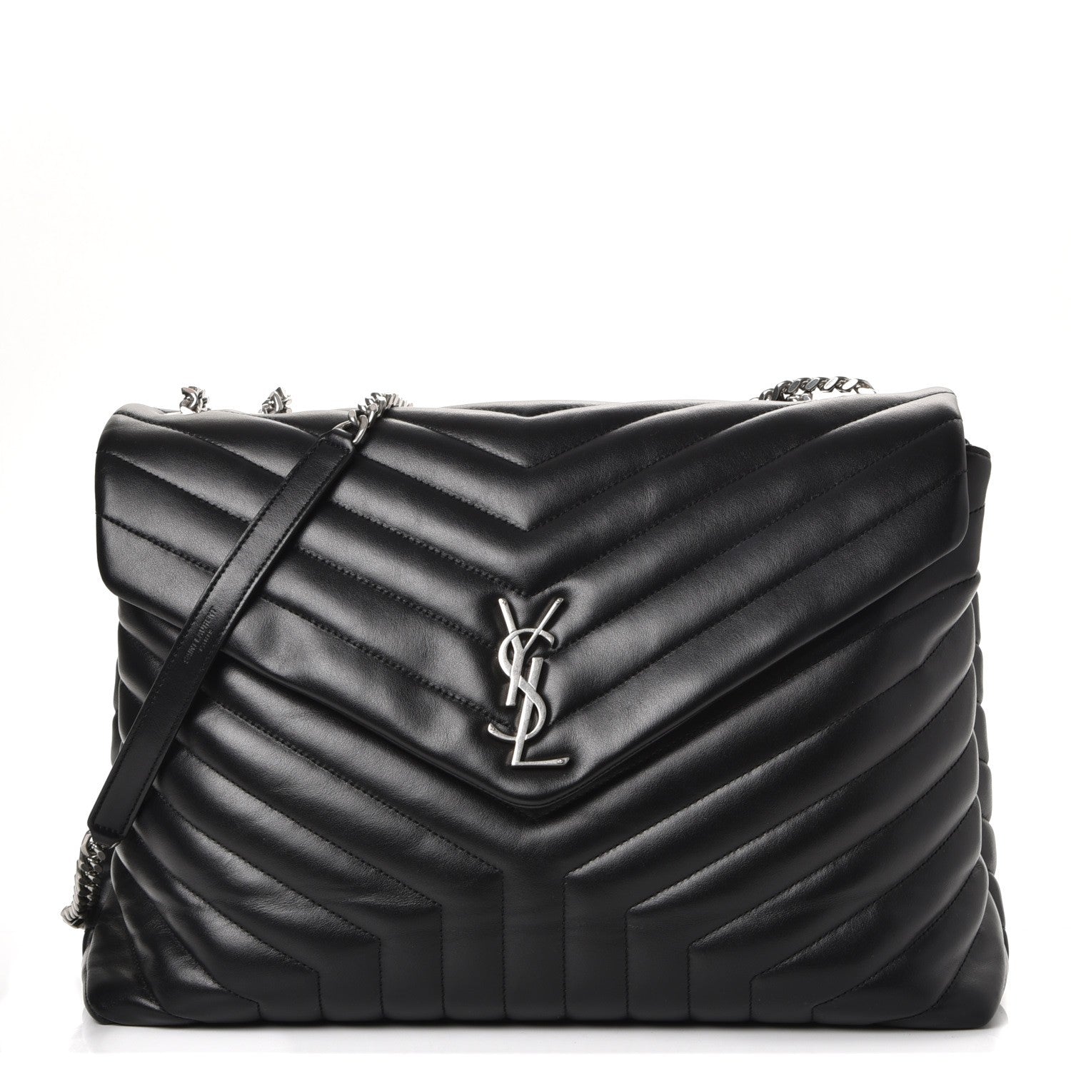 Saint Laurent Calfskin Y Quilted Monogram Large Loulou Chain Satchel Black 1 of 8