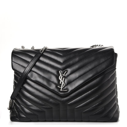 Saint Laurent Calfskin Y Quilted Monogram Large Loulou Chain Satchel Black 1 of 8