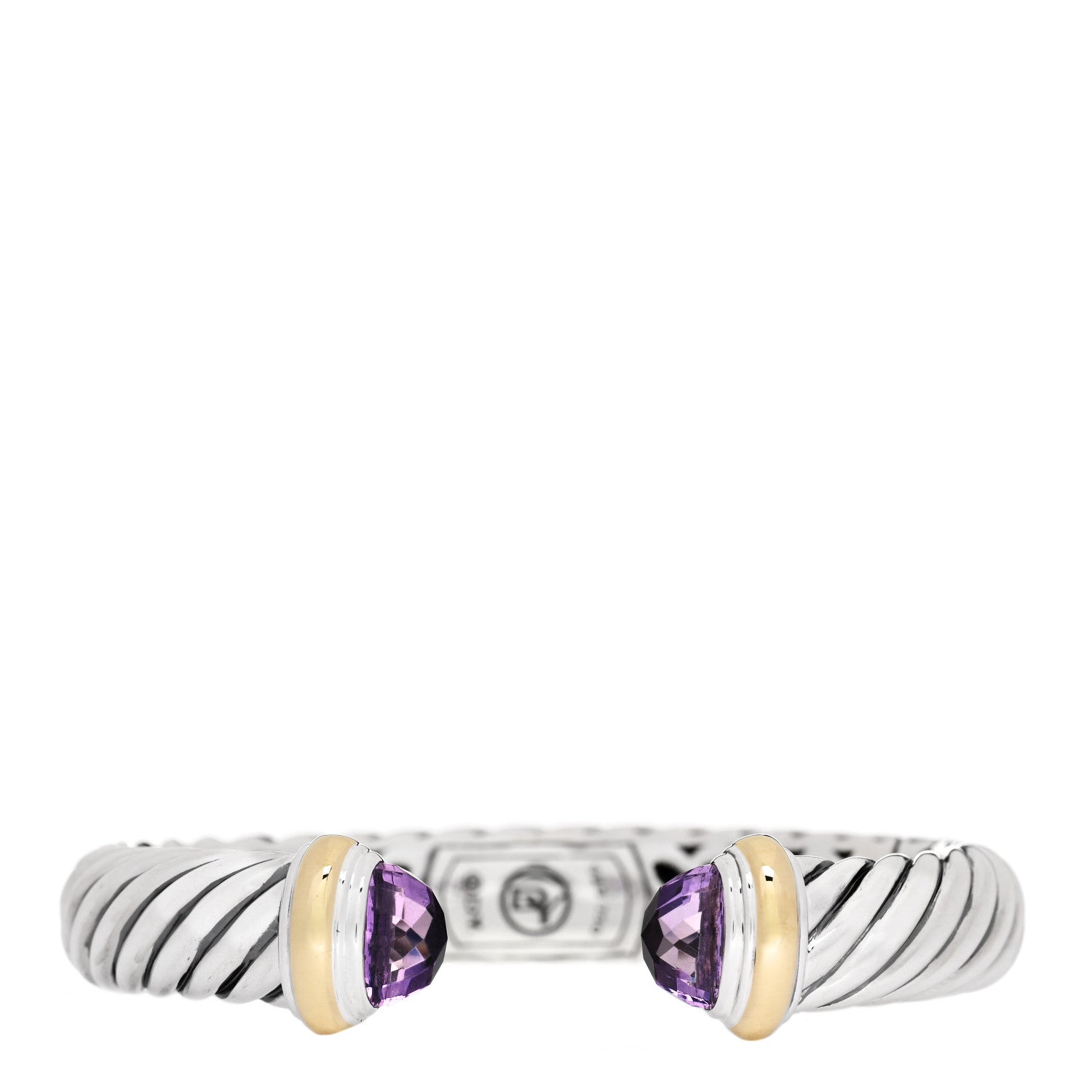 David Yurman Sterling Silver 18K Yellow Gold Amethyst 10mm Waverly Bracelet 1 of 3