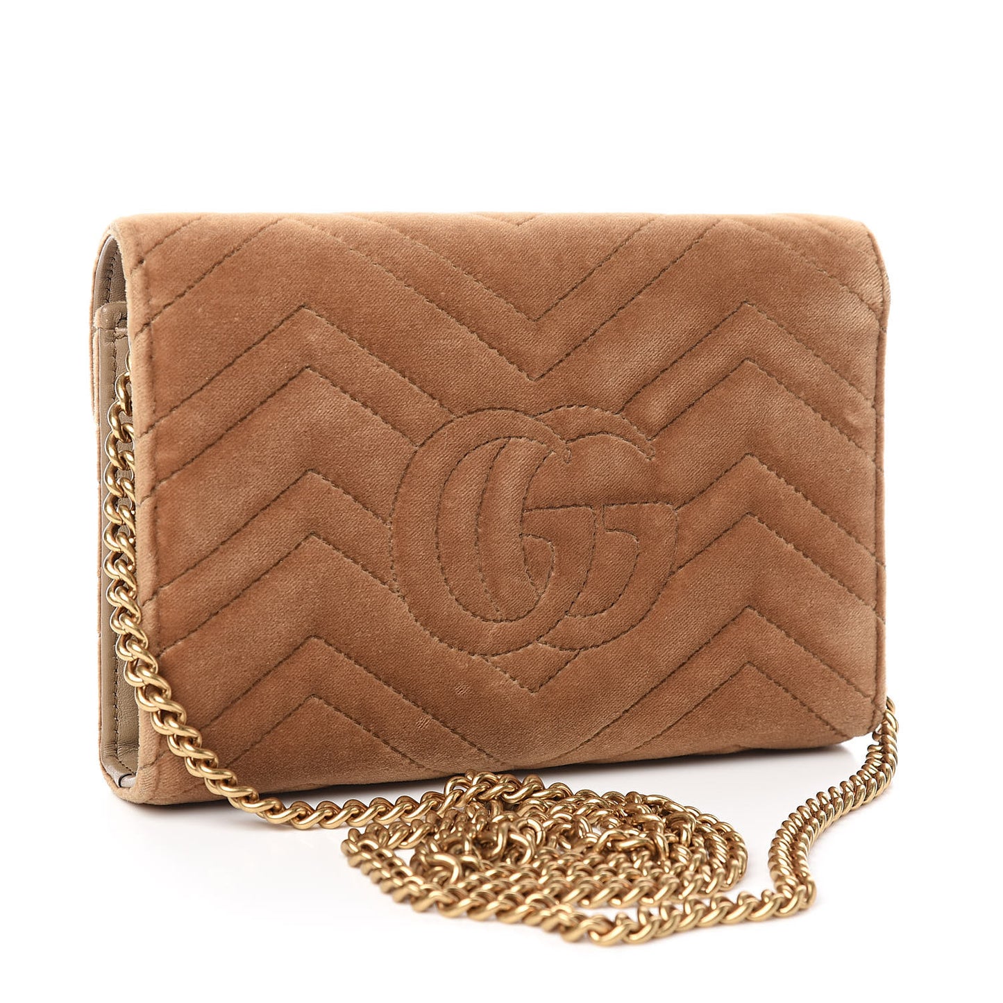Velvet Matelasse GG Marmont Chain Wallet Taupe