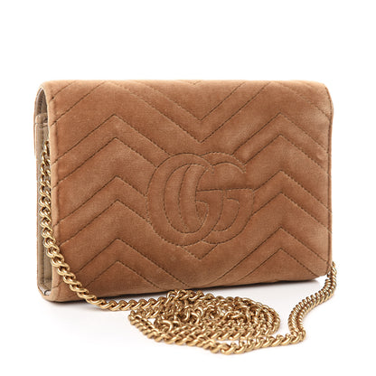 Gucci Velvet Matelasse GG Marmont Chain Wallet Taupe 3 of 12