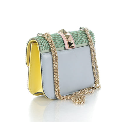 Valentino Garavani Vitello Crystal Embellished Watercolor Small Glam Lock Rockstud Flap Rose Green Yellow Sky 3 of 10