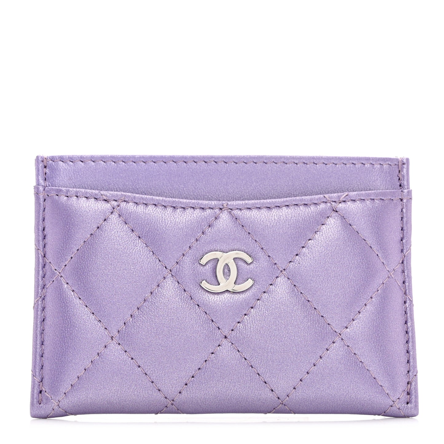 Metallic Lambskin Quilted Card Holder Light Purple