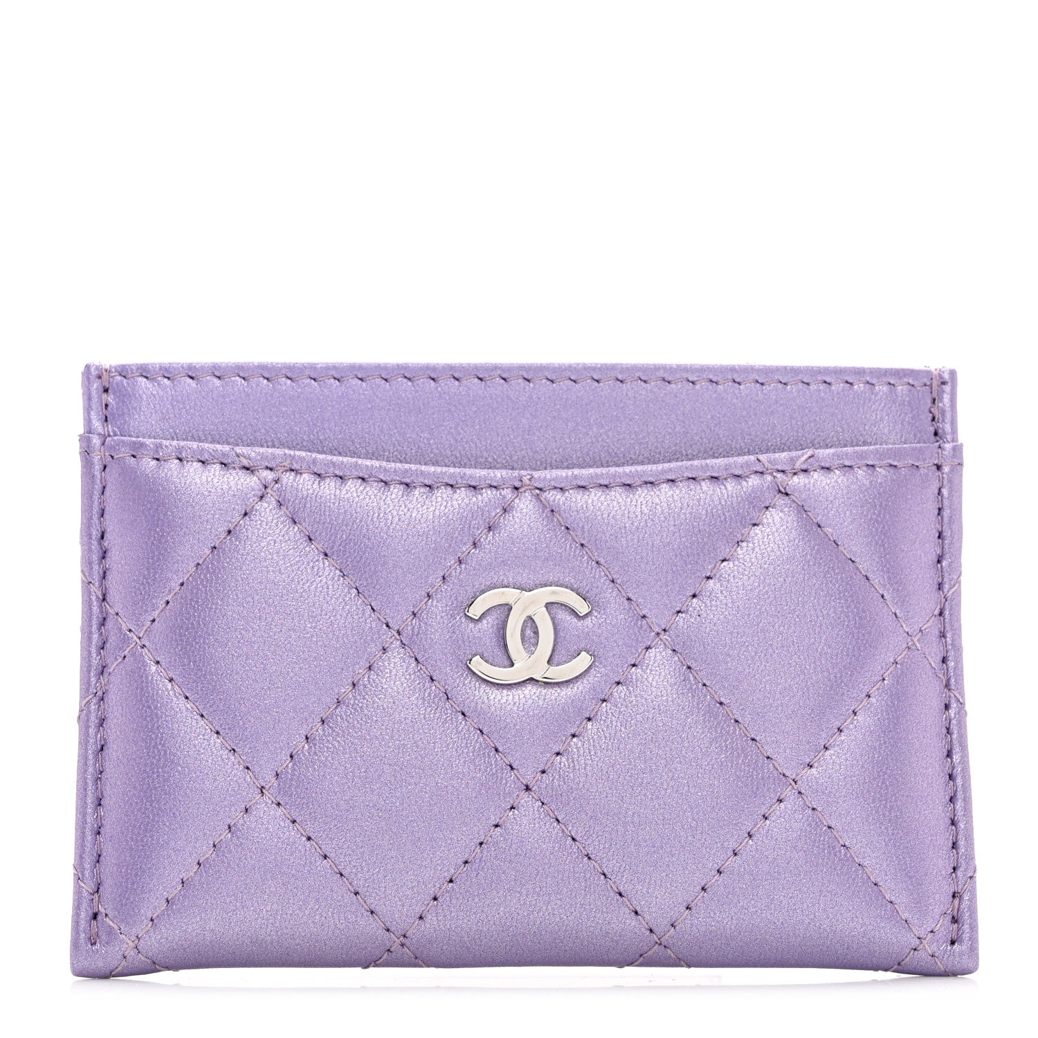 Chanel Metallic Lambskin Quilted Card Holder Light Purple 1 of 8