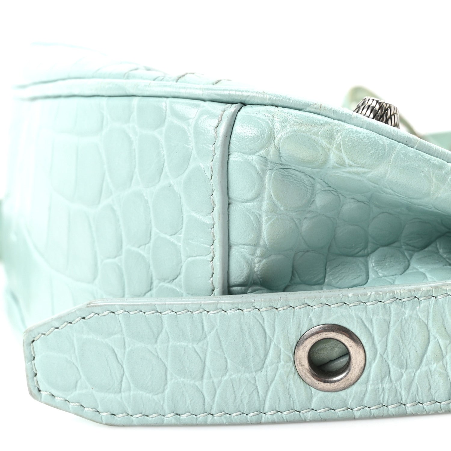 Balenciaga Extra Supple Calfskin Crocodile Embossed Le Cagole Shoulder Bag XS Green Acqua 11 of 11