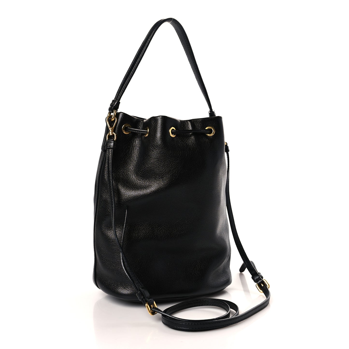 Glace Calfskin Embossed Secchiello Bucket Bag Black