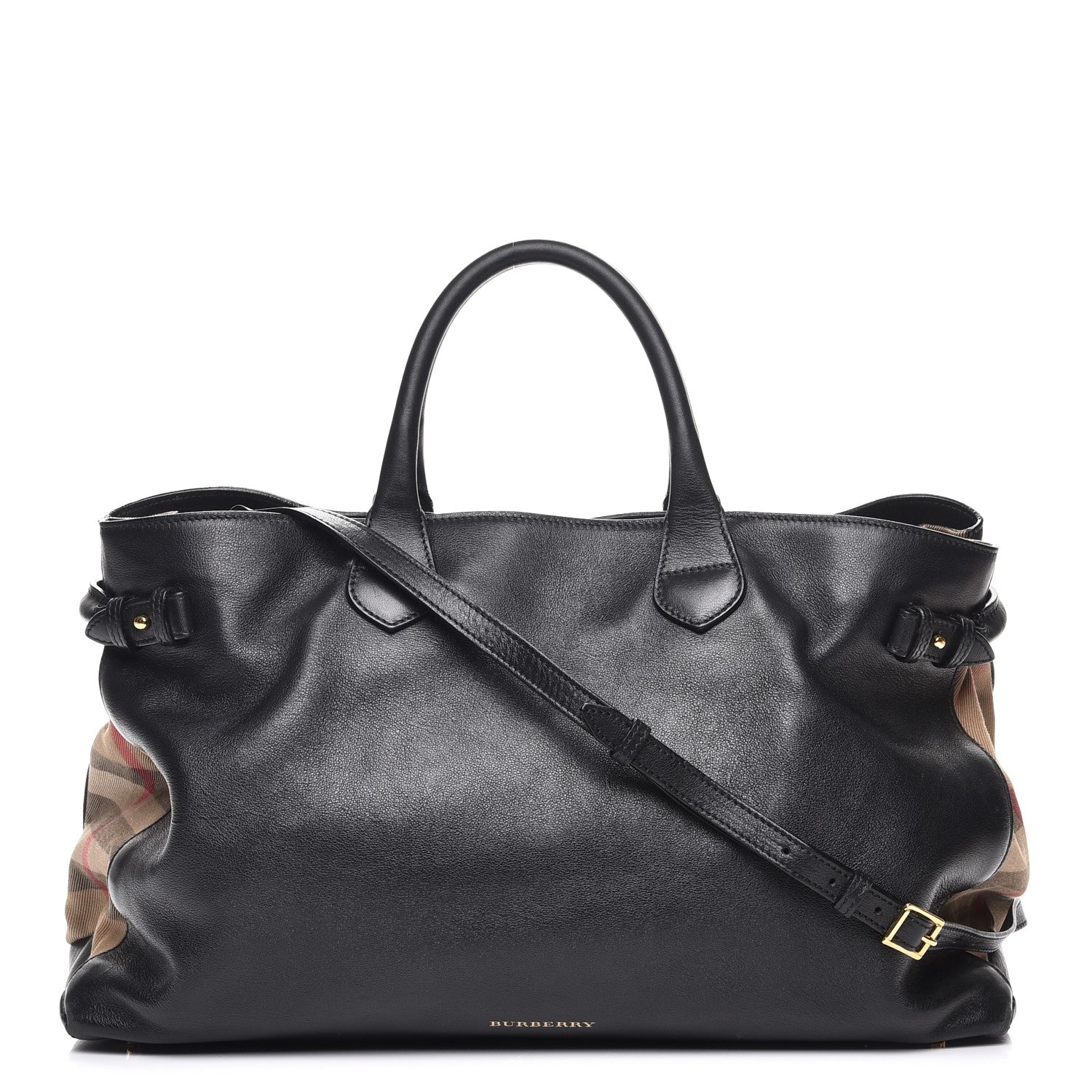 Burberry Grainy Calfskin House Check Large Banner Tote Black 1 of 9