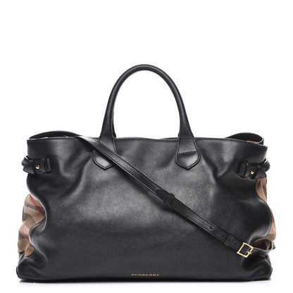 Burberry Grainy Calfskin House Check Large Banner Tote Black 1 of 9