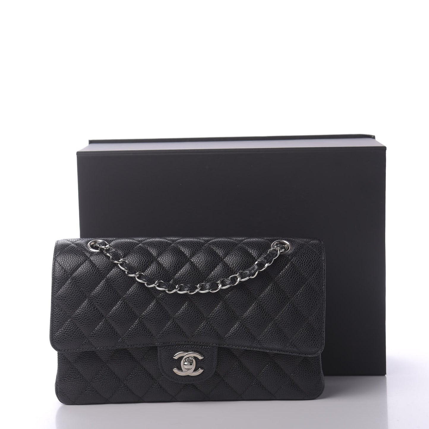 Caviar Quilted Medium Double Flap Black
