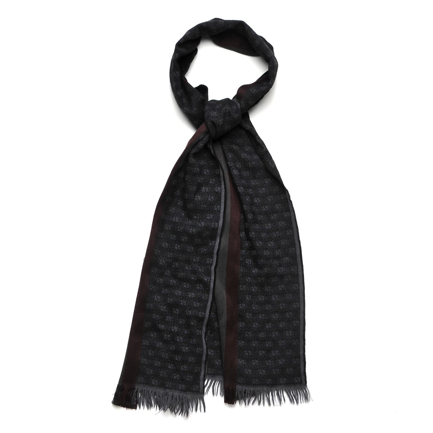 Wool Silk GG Monogram Web Verbier Fringe Scarf Charcoal