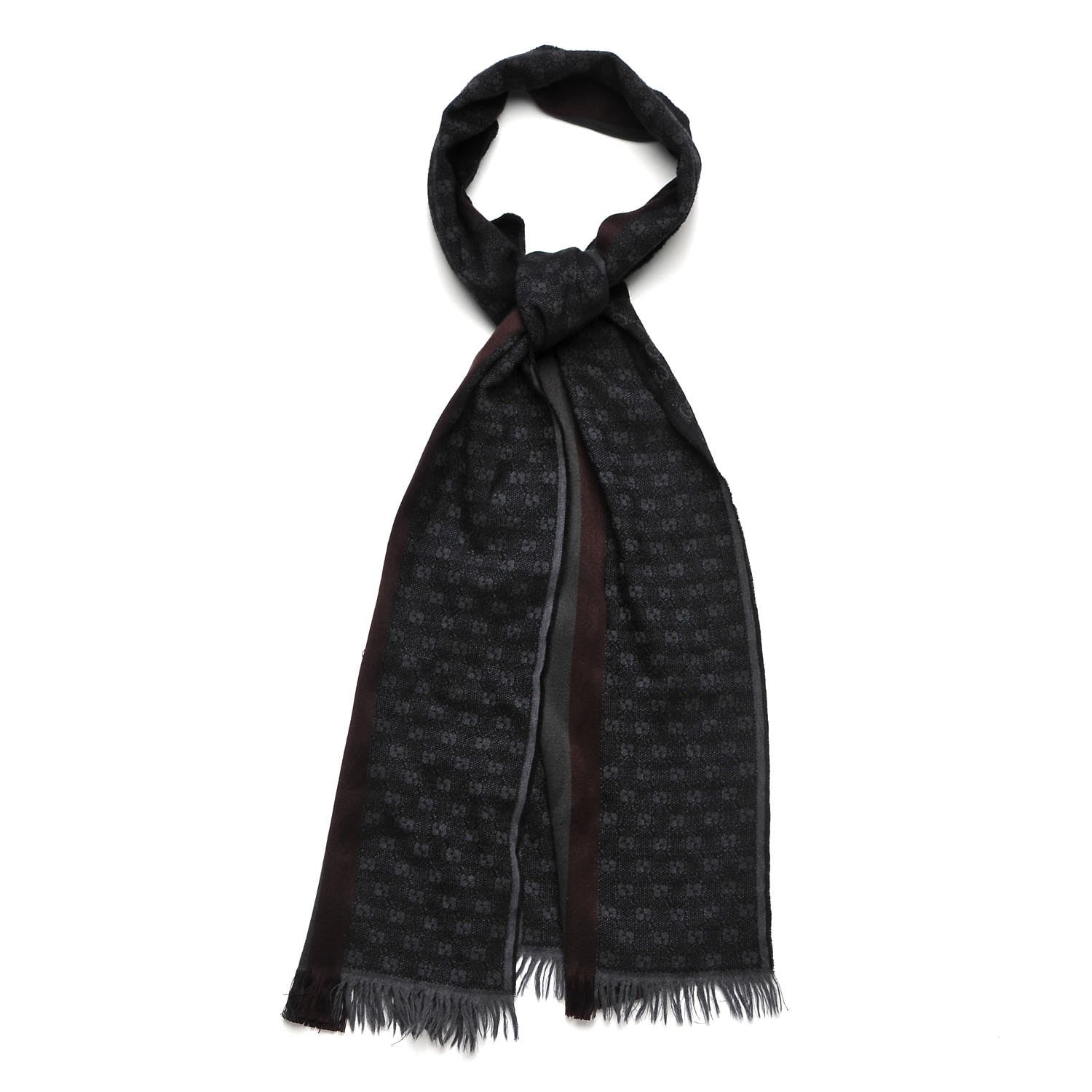 Gucci Wool Silk GG Monogram Web Verbier Fringe Scarf Charcoal 1 of 9