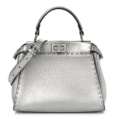 Fendi Cuoio Romano Lux Selleria Mini Peekaboo Iconic Satchel Argento 1 of 10