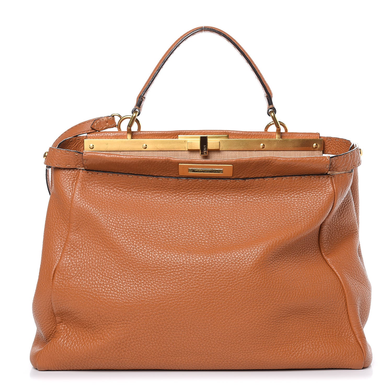 Fendi Cuoio Romano Raffia Selleria Large Peekaboo Iconic Satchel Caramel 1 of 14