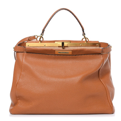 Fendi Cuoio Romano Raffia Selleria Large Peekaboo Iconic Satchel Caramel 1 of 14