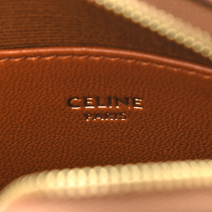 Celine Triomphe Canvas Embroidered Logo Round Purse On Strap Black Tan 6 of 11