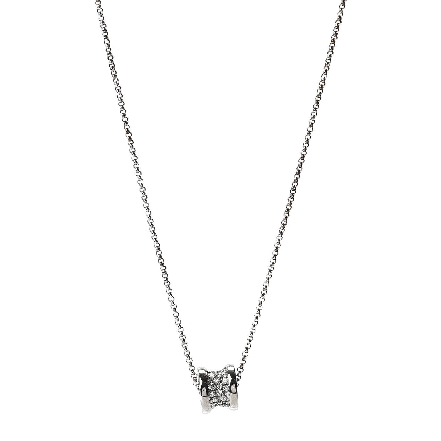 18K White Gold Diamond Small B.Zero1 Pave Pendant Necklace