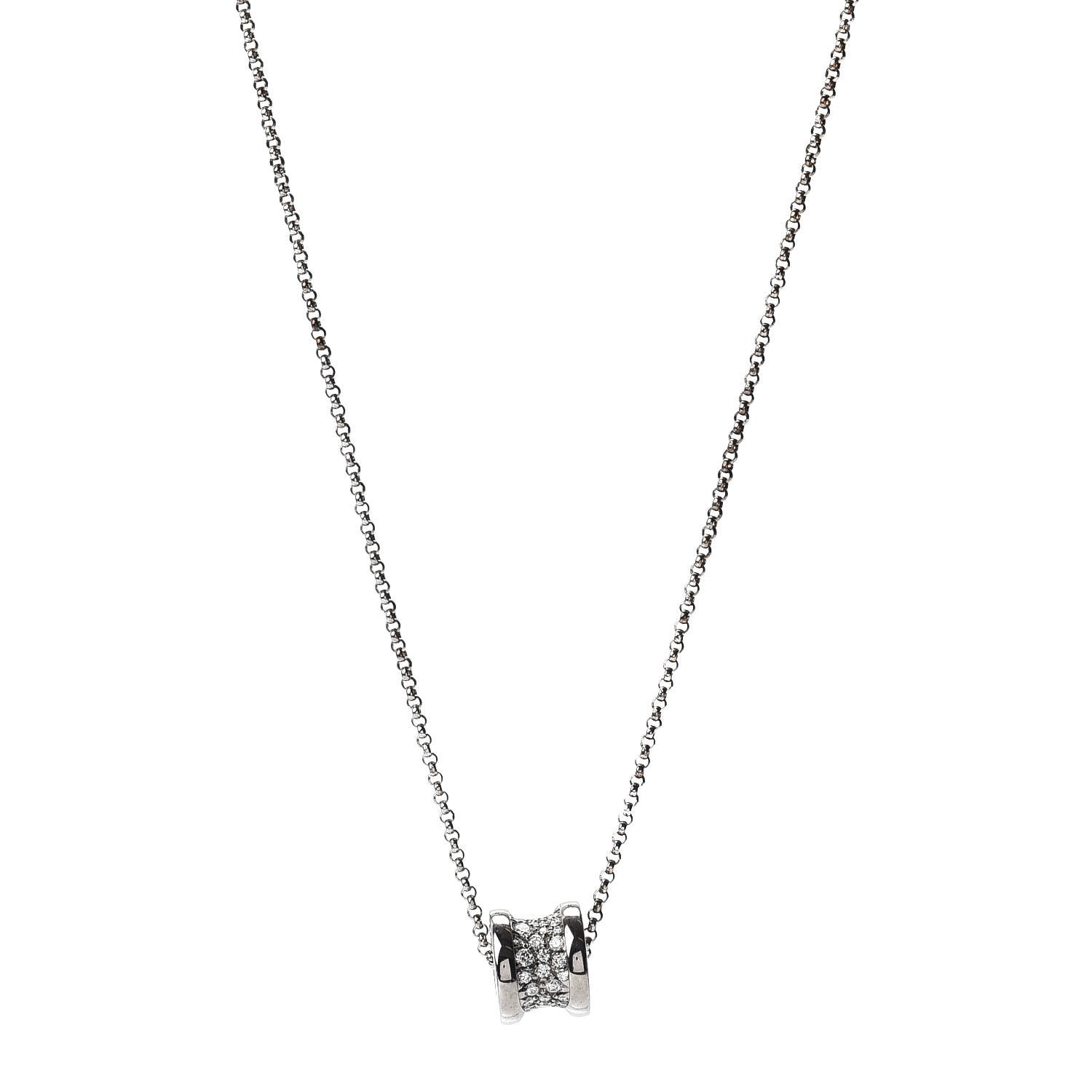 Bulgari 18K White Gold Diamond Small B.Zero1 Pave Pendant Necklace 1 of 6