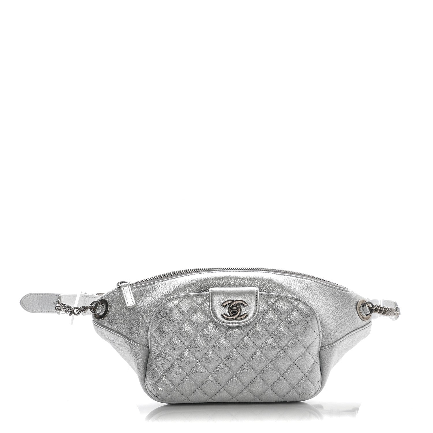 Chanel Metallic Grained Calfskin Quilted Casual Rock Waist Bag Fanny Pack Silver 1 of 7