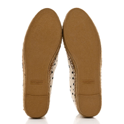 Saint Laurent Canvas Nappa Polka Dot Elba Light Logo Embroidered Espadrilles 38 Cream Black 5 of 9