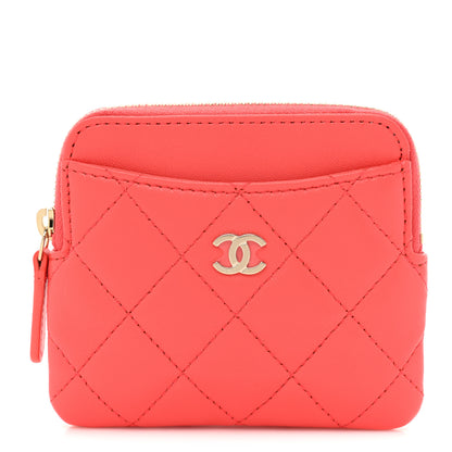 Chanel Lambskin Quilted Zip Card Holder Wallet Coral 1 of 9