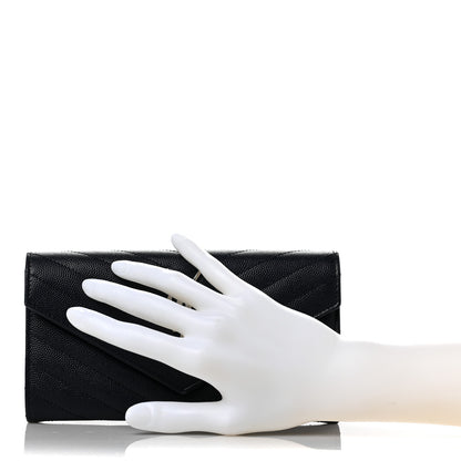 Saint Laurent Grain De Poudre Matelasse Chevron Monogram Flap Wallet Black 2 of 7