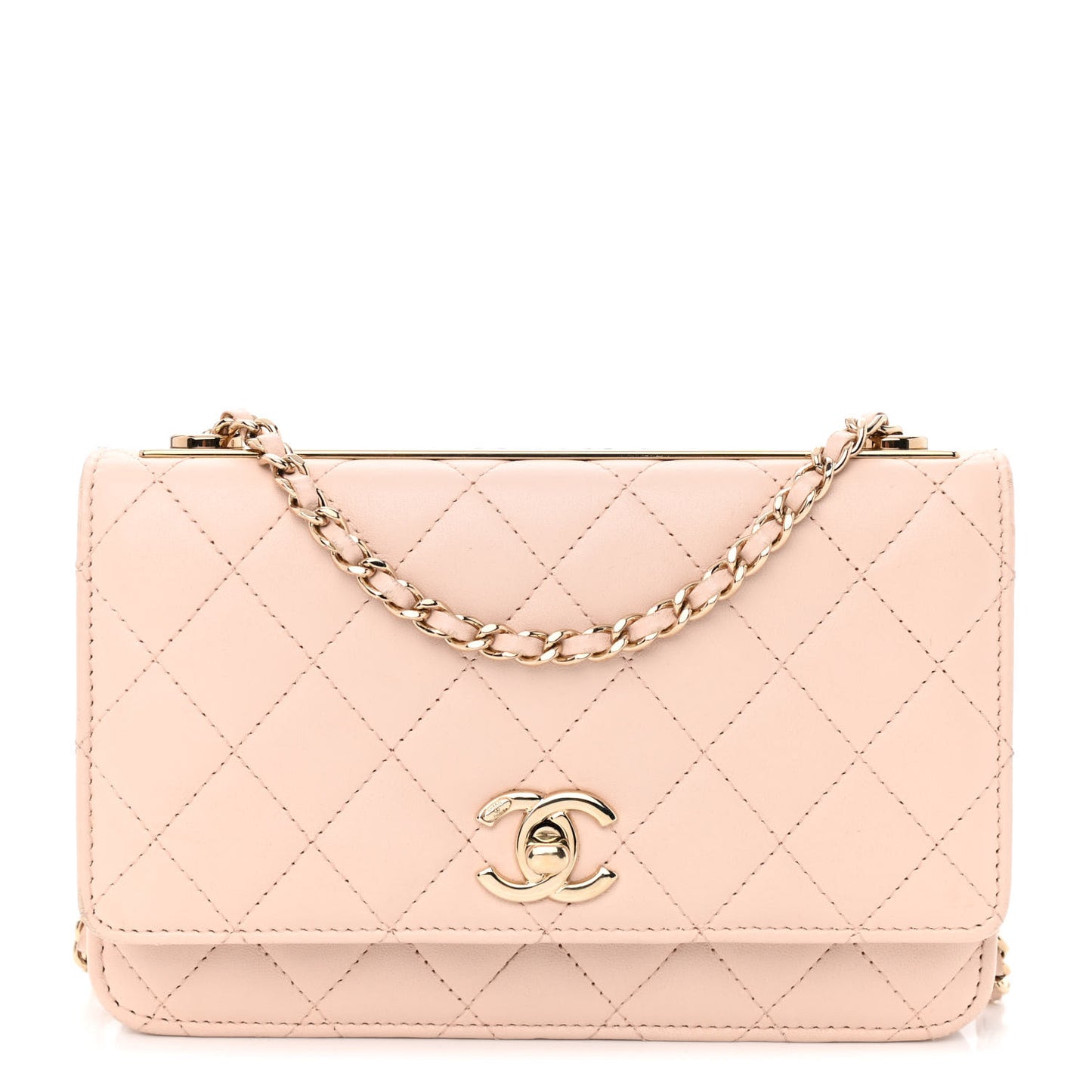 Lambskin Quilted Trendy CC Wallet On Chain WOC Light Beige