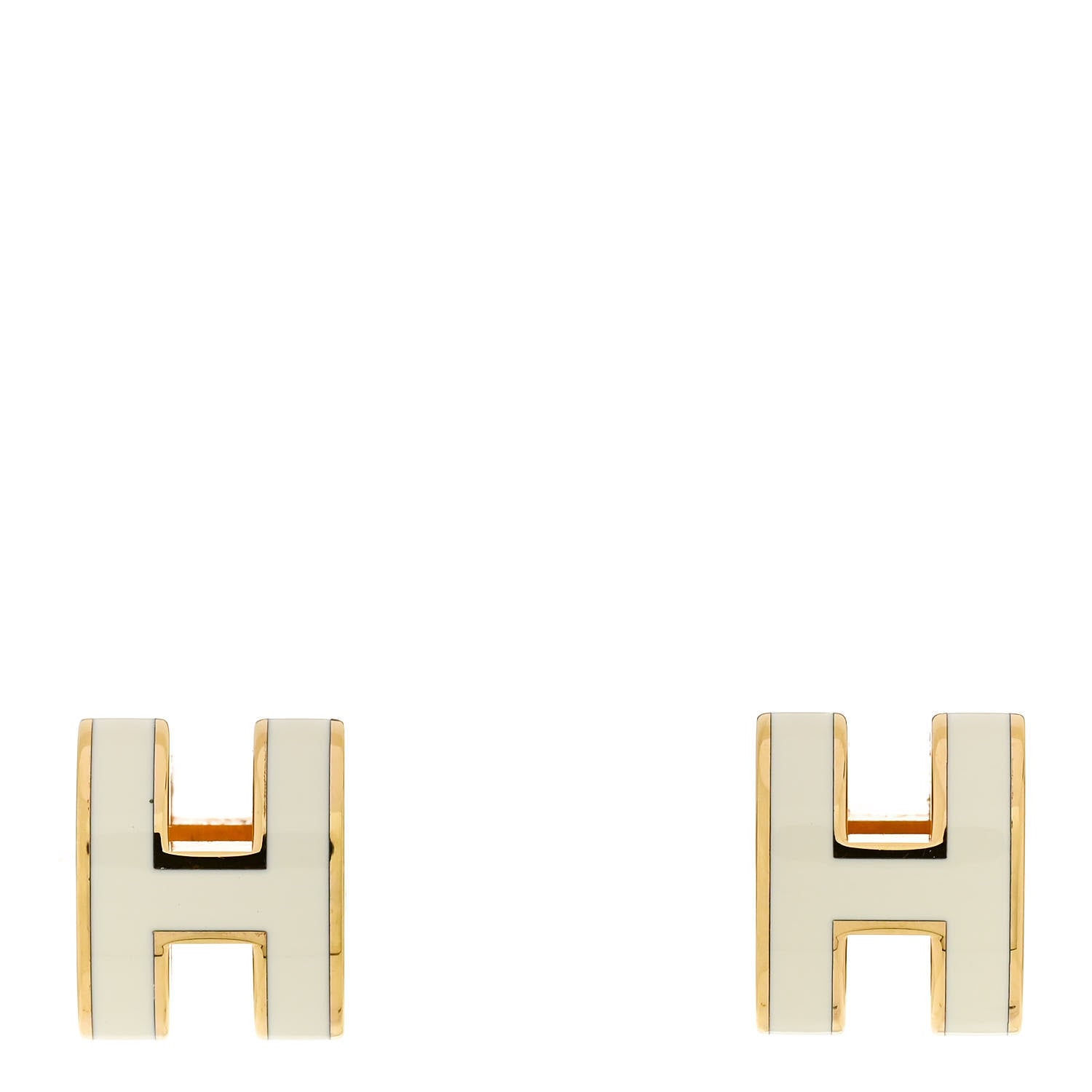 Hermes Gold Lacquered Mini Pop H Earrings White 1 of 5