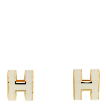 Hermes Gold Lacquered Mini Pop H Earrings White 1 of 5