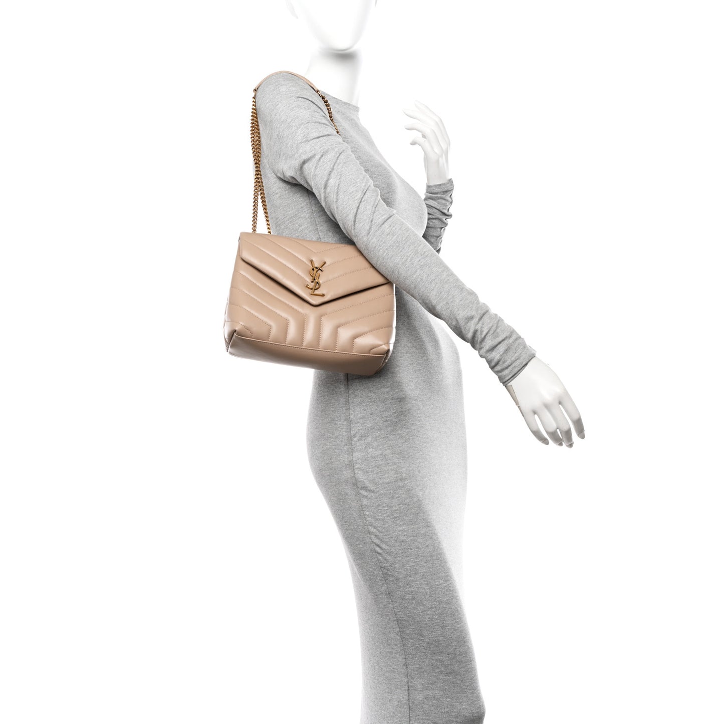 Calfskin Y Quilted Monogram Small Loulou Chain Satchel Dark Beige